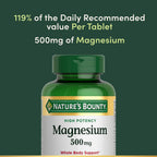 Nature's Bounty Magnesium 500 mg Tablets, High Potency Magnesium Supplement for Bone & Muscle Health, Whole Body Support, 200 Count (Pack of 1)