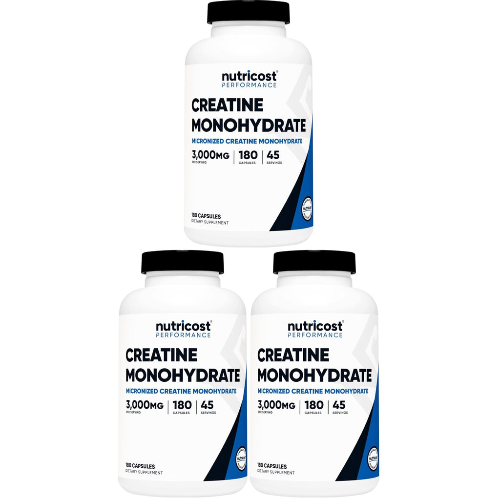 Nutricost Creatine Monohydrate 3,000mg, 180 Capsules (750mg Per Capsule) | Gluten Free, GMO-Free