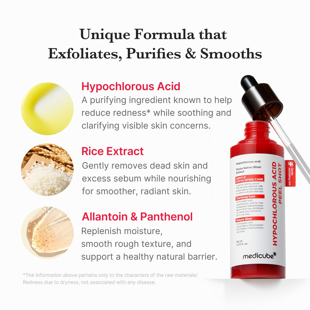 medicube Peel Shot with Hypochlorous Acid for Pores & Blackheads | Gentle Exfoliating Serum for Dead Skin Cells & Excess Sebum - Rice Extract, Panthenol for Hydrating & Smoothing, 2.7 fl.oz