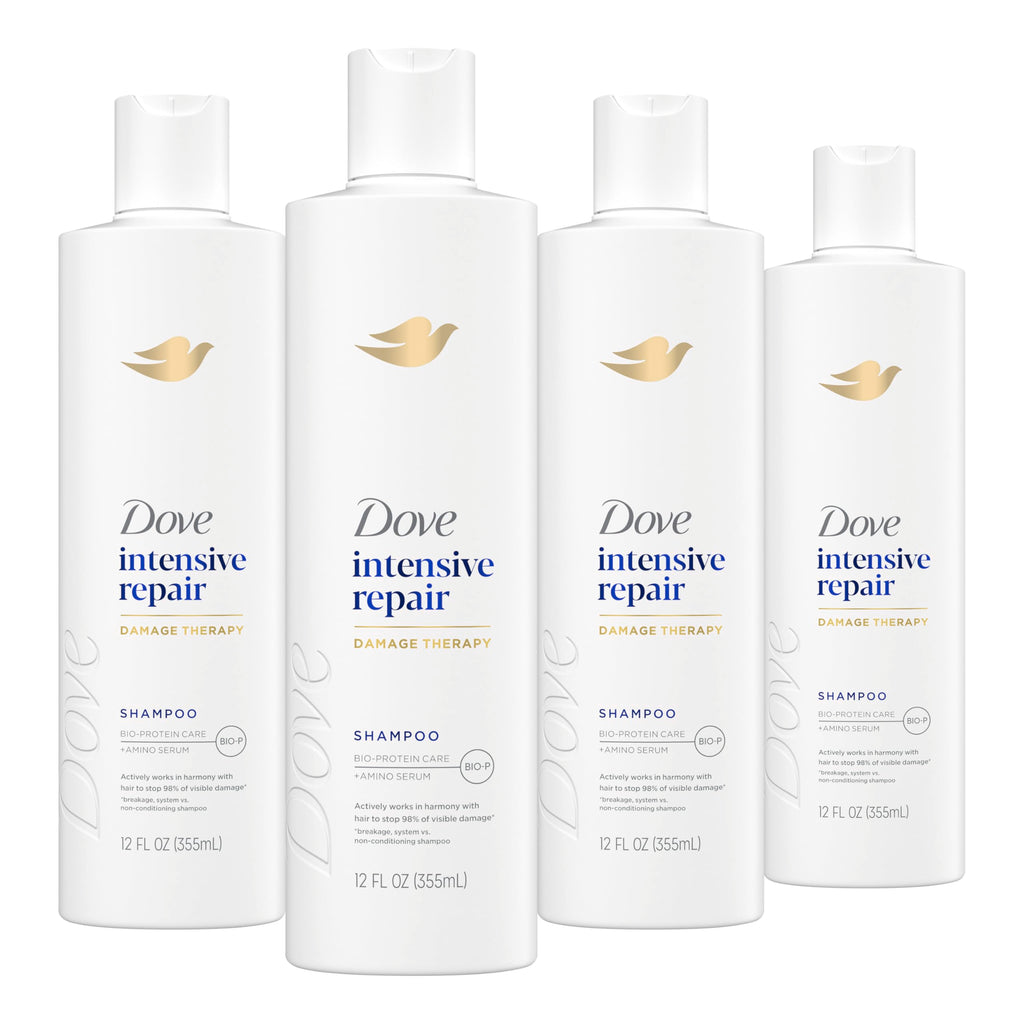 Dove Shampoo 4 Pack Intensive Repair for Damaged Hair with Bio-Protein Care Technology and Amino Serum 28 Fl Oz