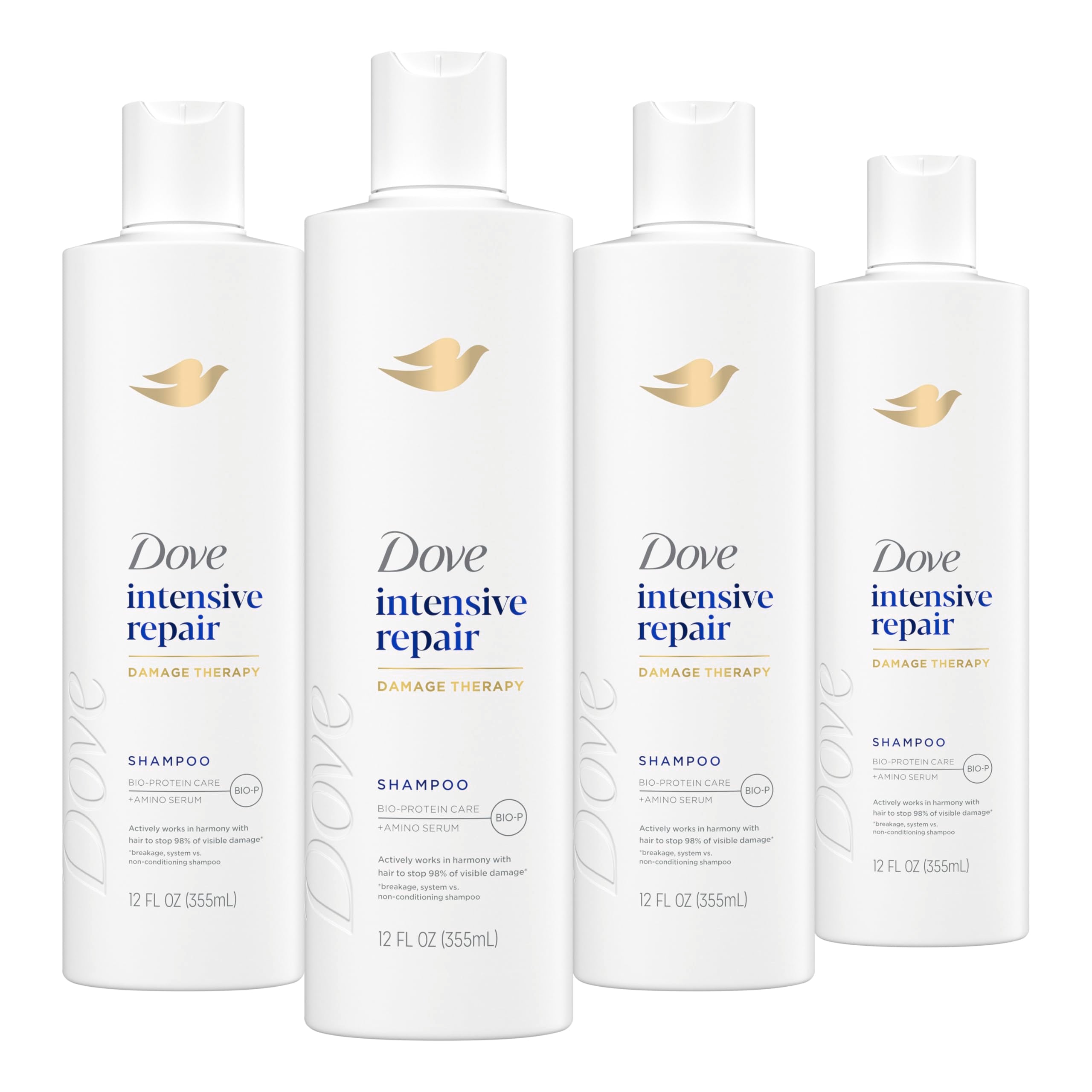 Dove Shampoo 4 Pack Intensive Repair for Damaged Hair with Bio-Protein Care Technology and Amino Serum 28 Fl Oz