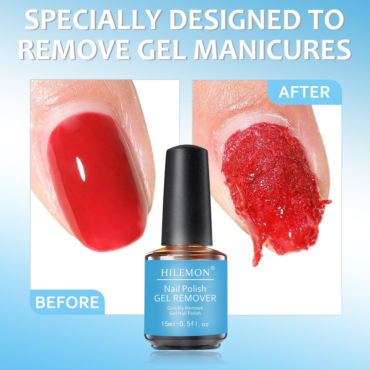 Gel Polish Remover 15ml, Easy Gel Remover with Cuticle Oil 4-Way Nail File