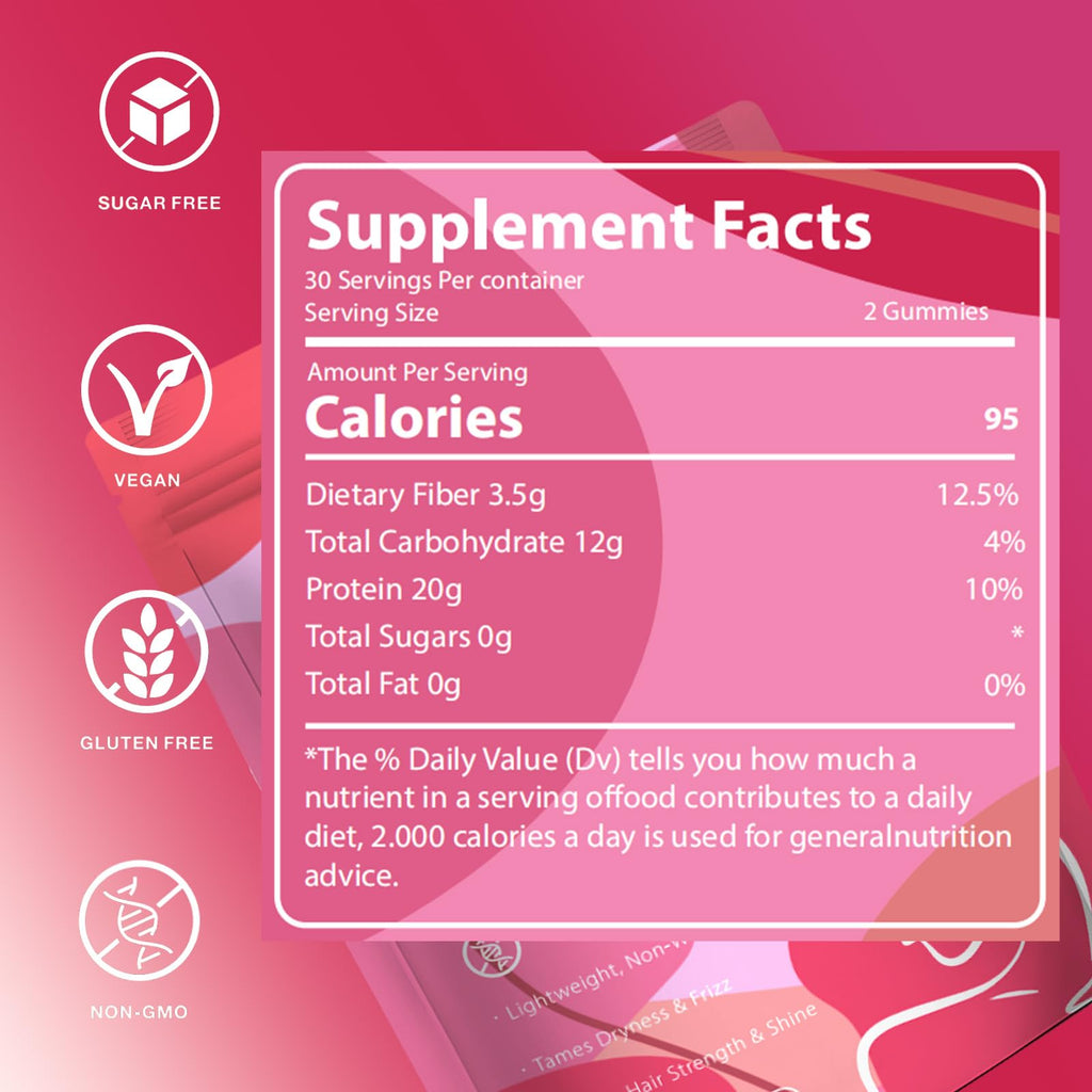 Protein Gummies for Women & Men, 20g Protein per Serving, Zero Sugar, Vegan, Supports Hair Skin Nails Health with Collagen, Energy Boosting Supplement, Mixed Berries Flavor, 60 Gummies (1) (1)
