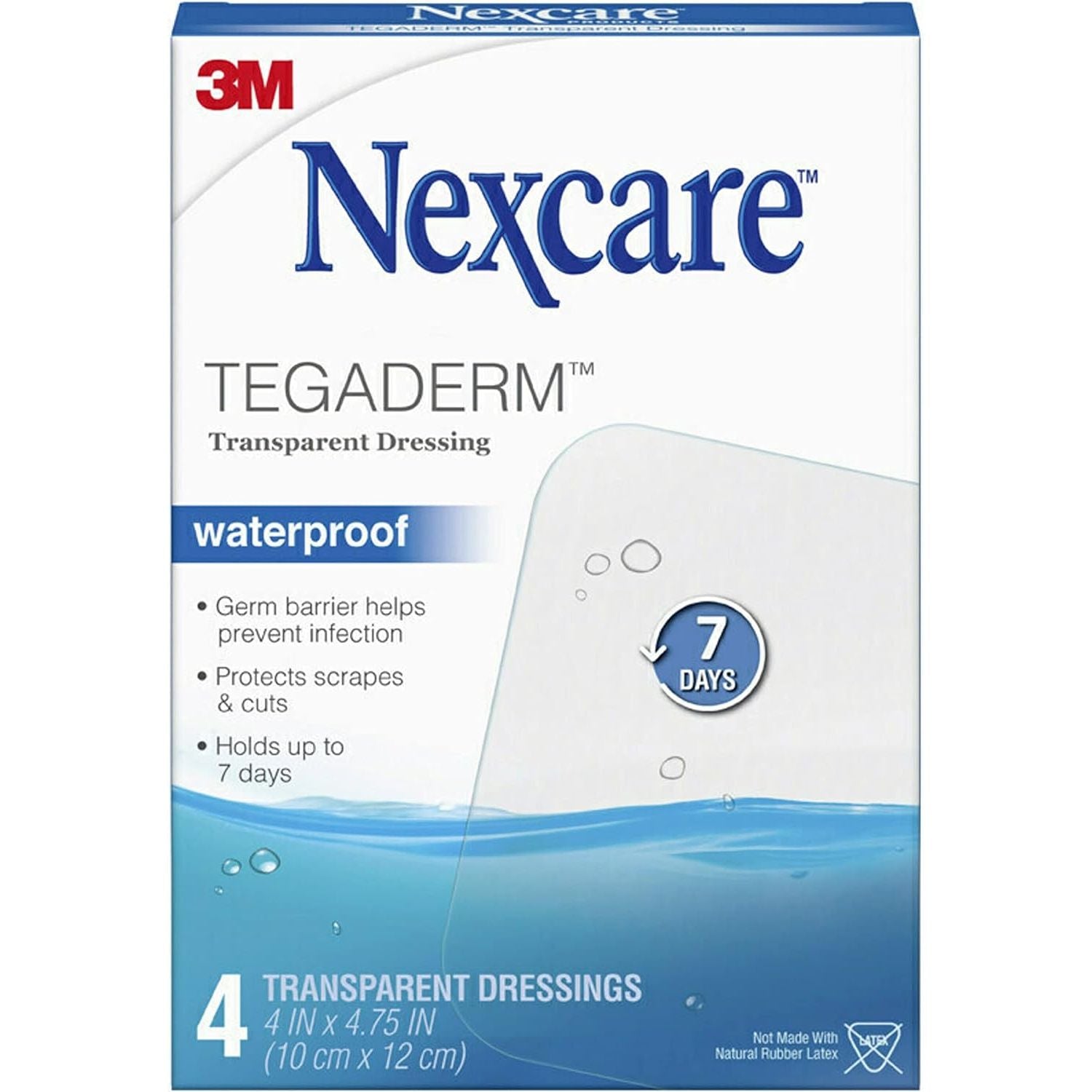 Buy now Nexcare Tegaderm Waterproof Transparent Dressing, Dirtproof, Germproof, Provides Protection To Minor Burns, Scrapes, Cuts, Blisters And Abrasions, 4 x 4.75 in, 4 Count at indiglob india