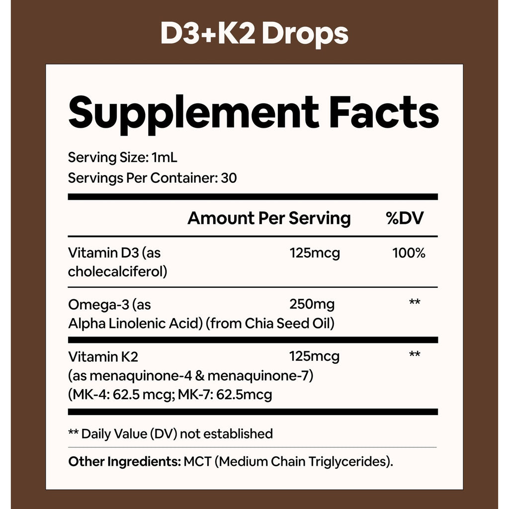 Black Girl Vitamins Vitamin D3 K2 Drops (125mcg Each) with Omega 3 – Liquid D3 K2 (MK7) Daily Supplement, Concentrated Unflavored Drops, Vegan (30-Day Supply)