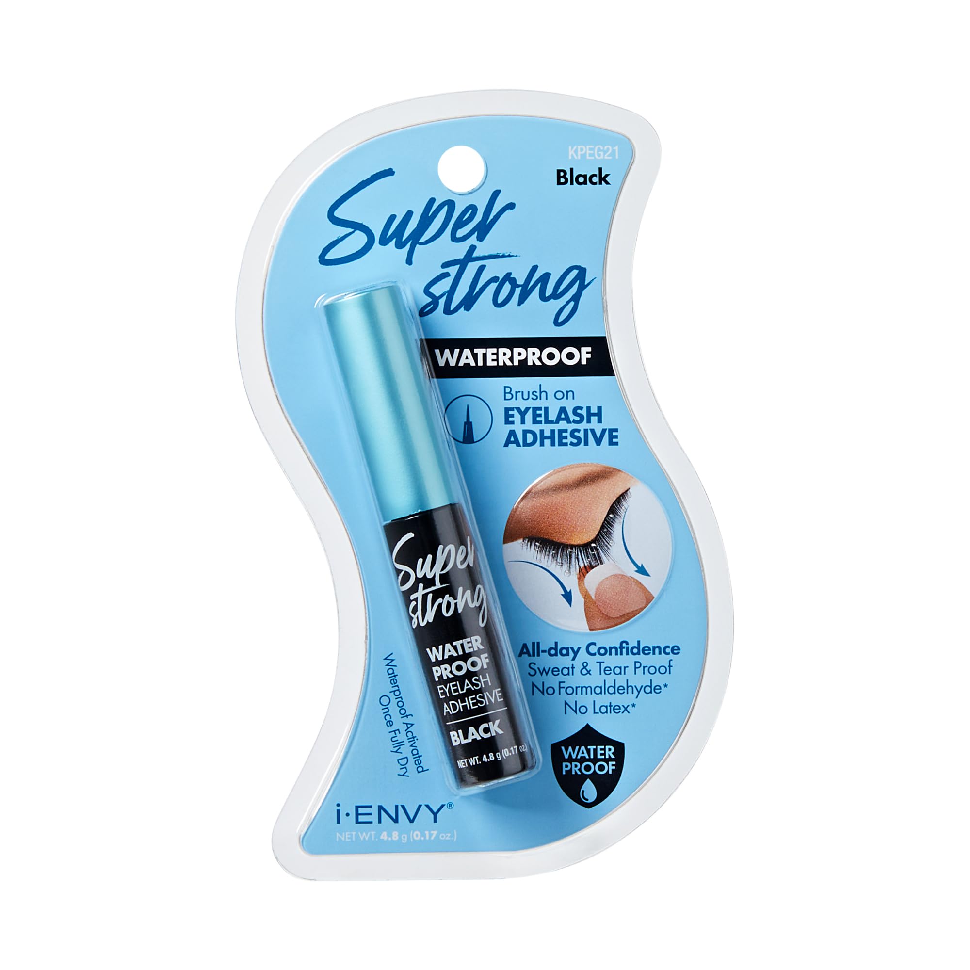 i-ENVY Super Strong Waterproof Black Eyelash Adhesive, Long Lasting Sweat & Tear Proof Lash Glue for Eyelash Extensions, All Day Hold Durable Brush-On (Waterproof Black, 1 Pack (1 Count))