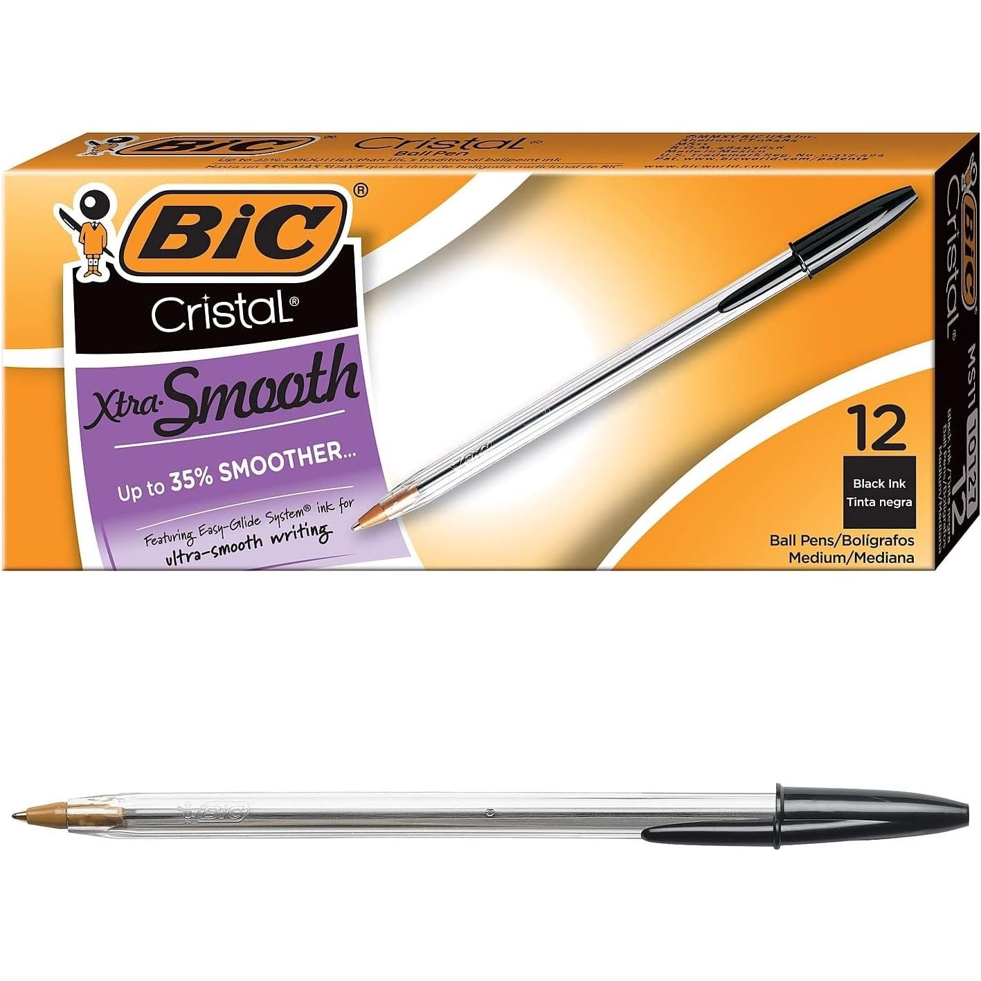 Buy now BIC Cristal Xtra Smooth Blue Ballpoint Pens, Medium Point (1.0mm), 24-Count Pack, Extra Smooth and Reliable Ballpoint Pens 12 Count (Pack of 1) Black Ink Medium Point (1.0mm) at indiglob india