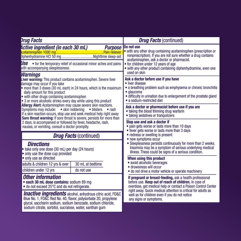 Buy now Vicks PainQuil Pain Relief Acetaminophen 1000mg Max Strength Adult Pain Reliever Liquid 12oz, Backache Headache Relief, 1 Nighttime Pain Reliever + Sleep Aid at indiglob india
