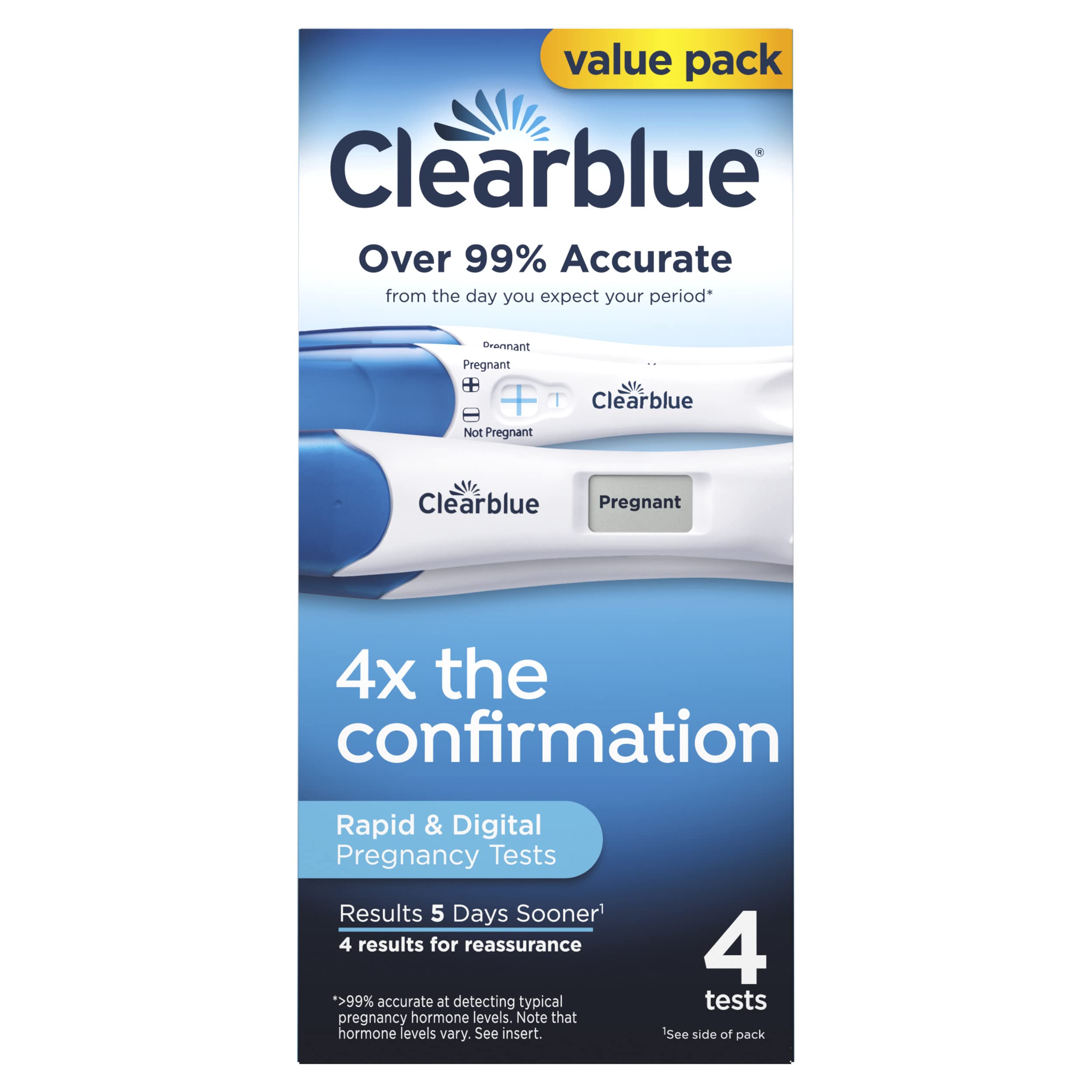 Buy now Clearblue Pregnancy Test Combo Pack, 4ct - Digital with Smart Countdown & Rapid Detection - Value Pack at indiglob india