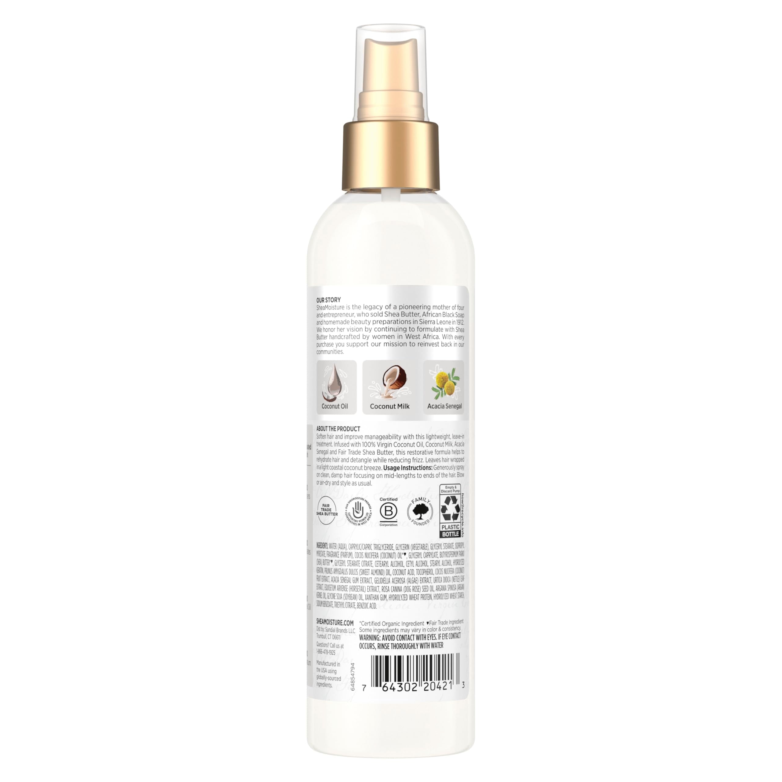 Shea Moisture 100% Virgin Coconut Oil Leave-in Treatment, 8 Ounce | For dry hair and curls - hydrates, softens, detangles, and improves manageability with 100% Virgin Coconut Oil.