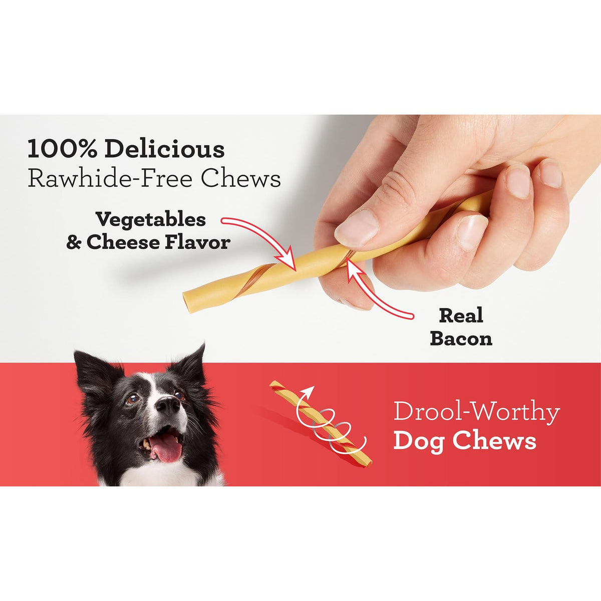 Dreambone Twist Sticks with Real Bacon and Cheese Flavor 50 Count, Rawhide-Free Chews for Dogs (3 Pack)