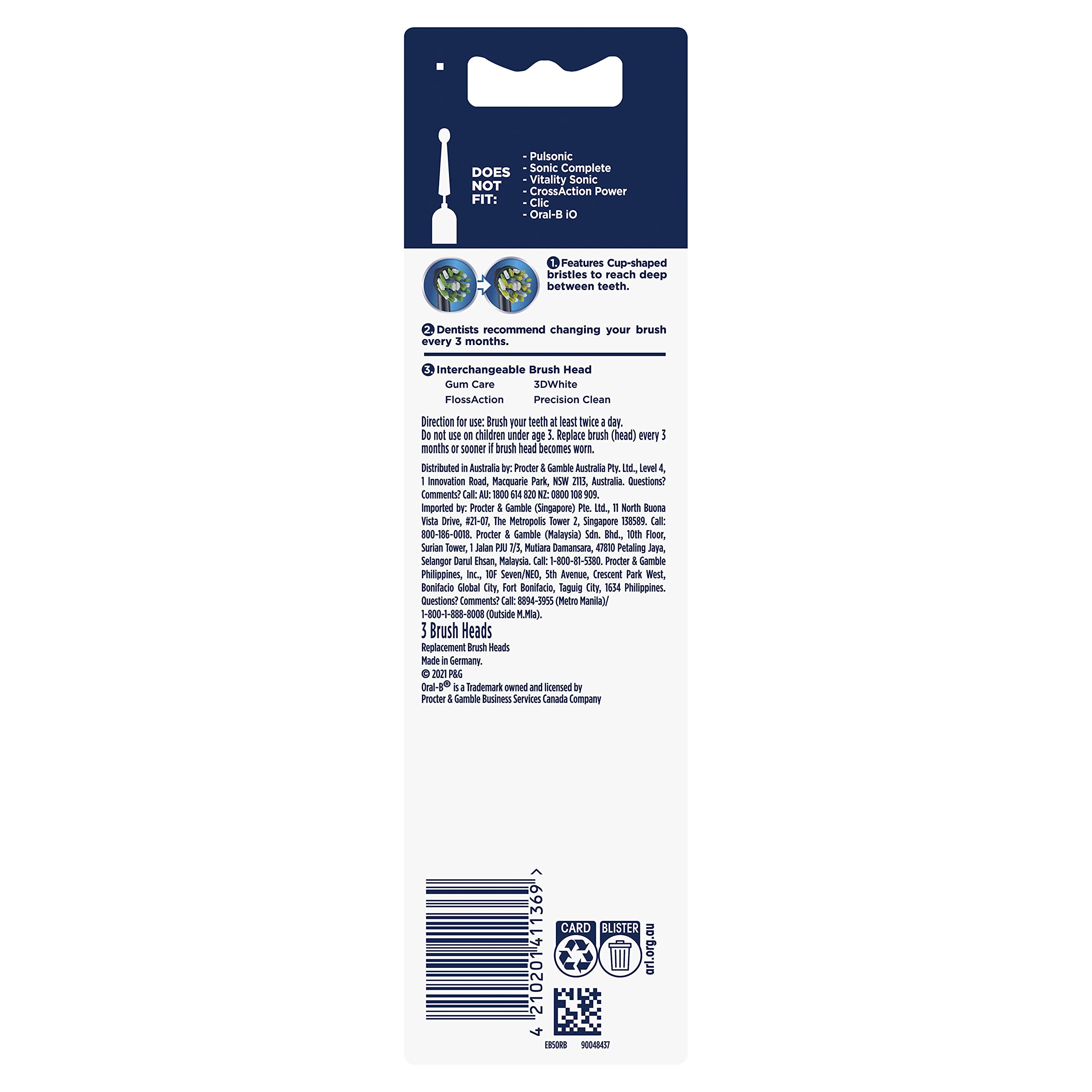 Buy now Oral-B Cross Action Electric Toothbrush Replacement Brush Heads, Black, 3 Count (Pack of 1) at indiglob india