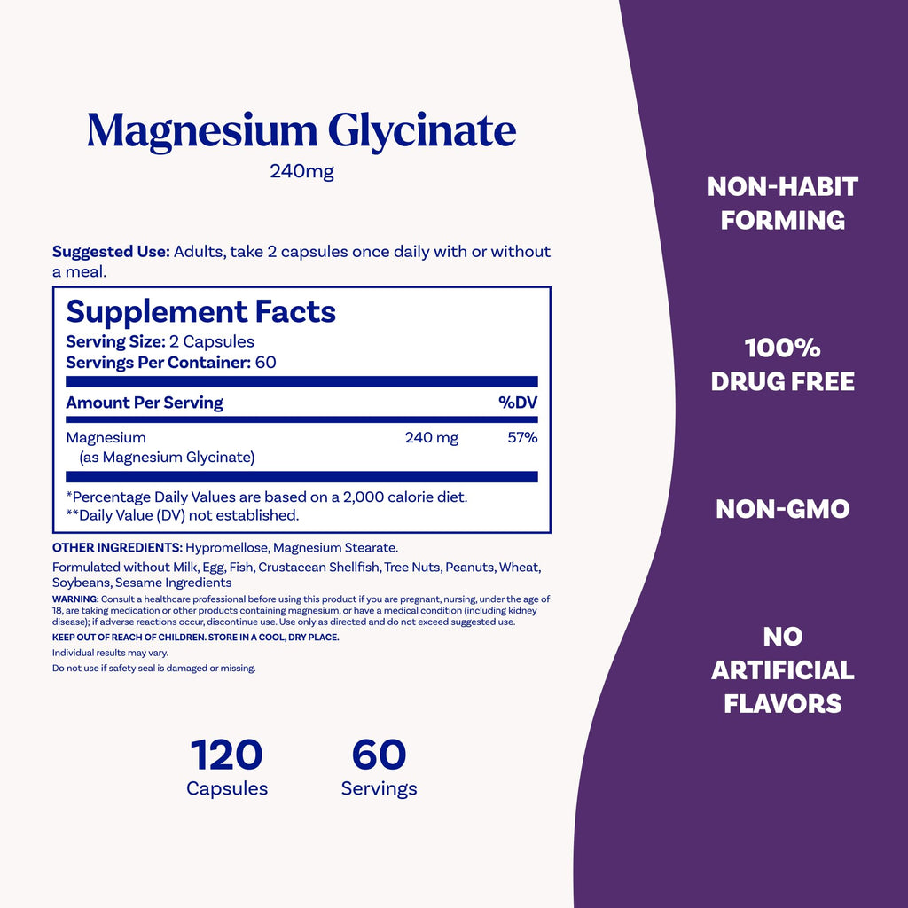 Natrol High Absorption Magnesium Glycinate 240 mg, 120 Capsules | Supports Healthy Sleep & Body, Gentle on Stomach, Supports Muscle Relaxation, Heart, Bone, Nerve & Brain Health