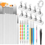 YOOVR 28-In-1 Nail Art Tools with Nail Stand Holder for Press on Painting | Nail Art Brushes, French Tip Liner Brushes, Dotting Tools, Must Have Design Tools Supplies for Nail Tech & Beginners (Pink)