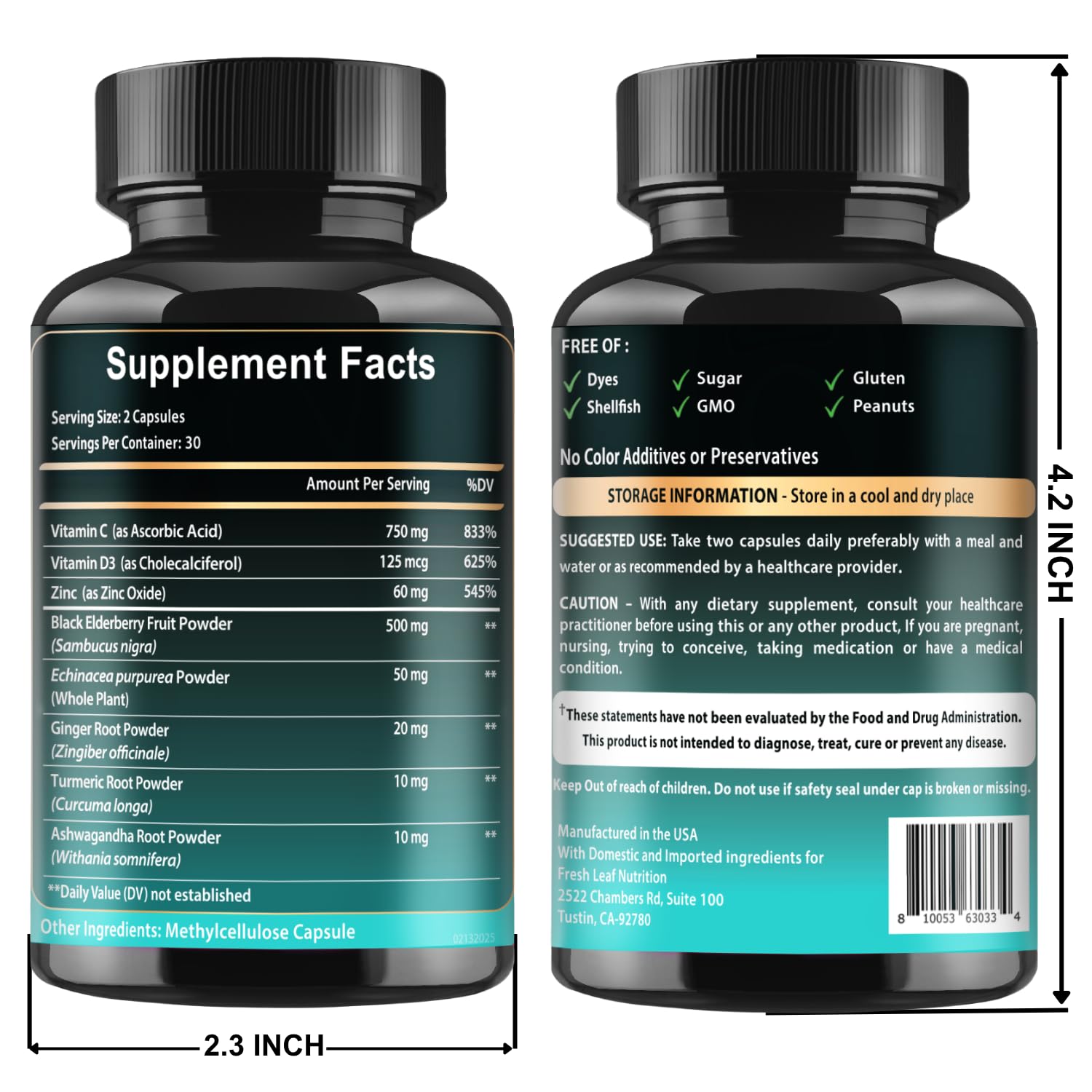 VITBOOST Elderberry Immune Support Supplement 8 in 1 with Vitamin D 5000 IU | Formula with Echinacea, Vitamin C & Zinc, Turmeric, Ginger, Ashwagandha - 60 Capsules
