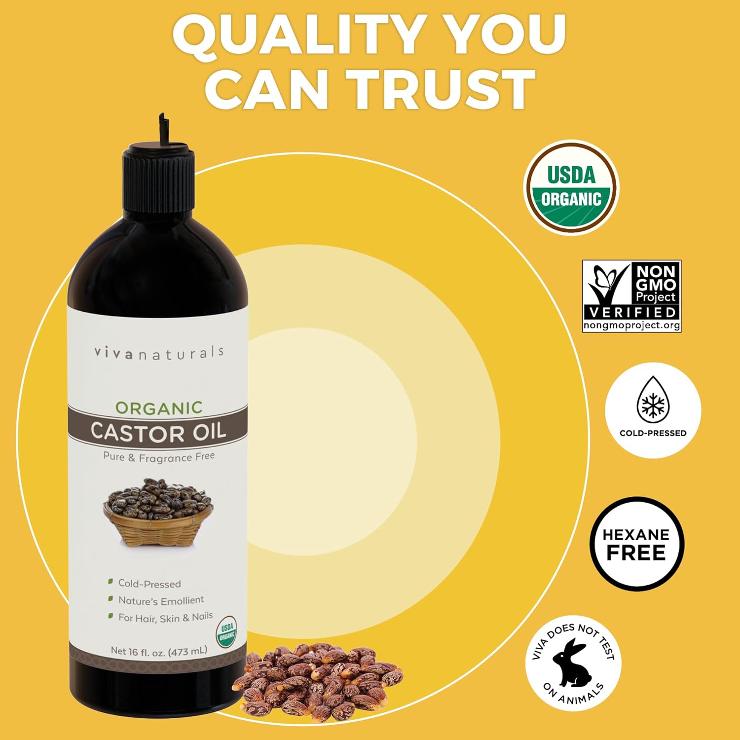 Buy now Viva Naturals Cold pressed Organic Castor Oil 16 fl oz - Castor Oil for Face, Eyelashes, Traditional Eyebrow Serum, Hair Oil - Certified Organic & Non-GMO at indiglob india