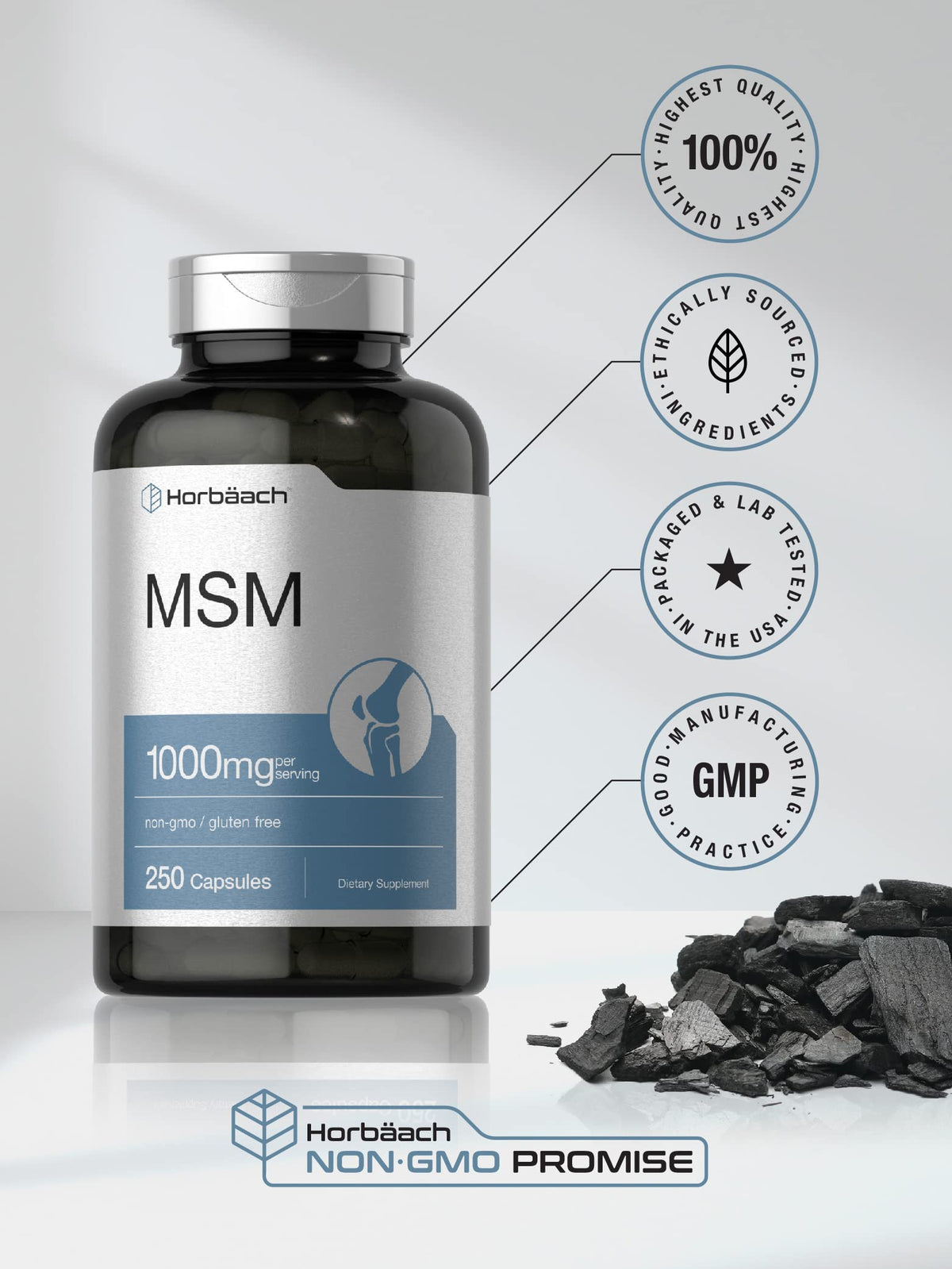 Horbäach MSM Supplement Capsules | 1000mg | 250 Count