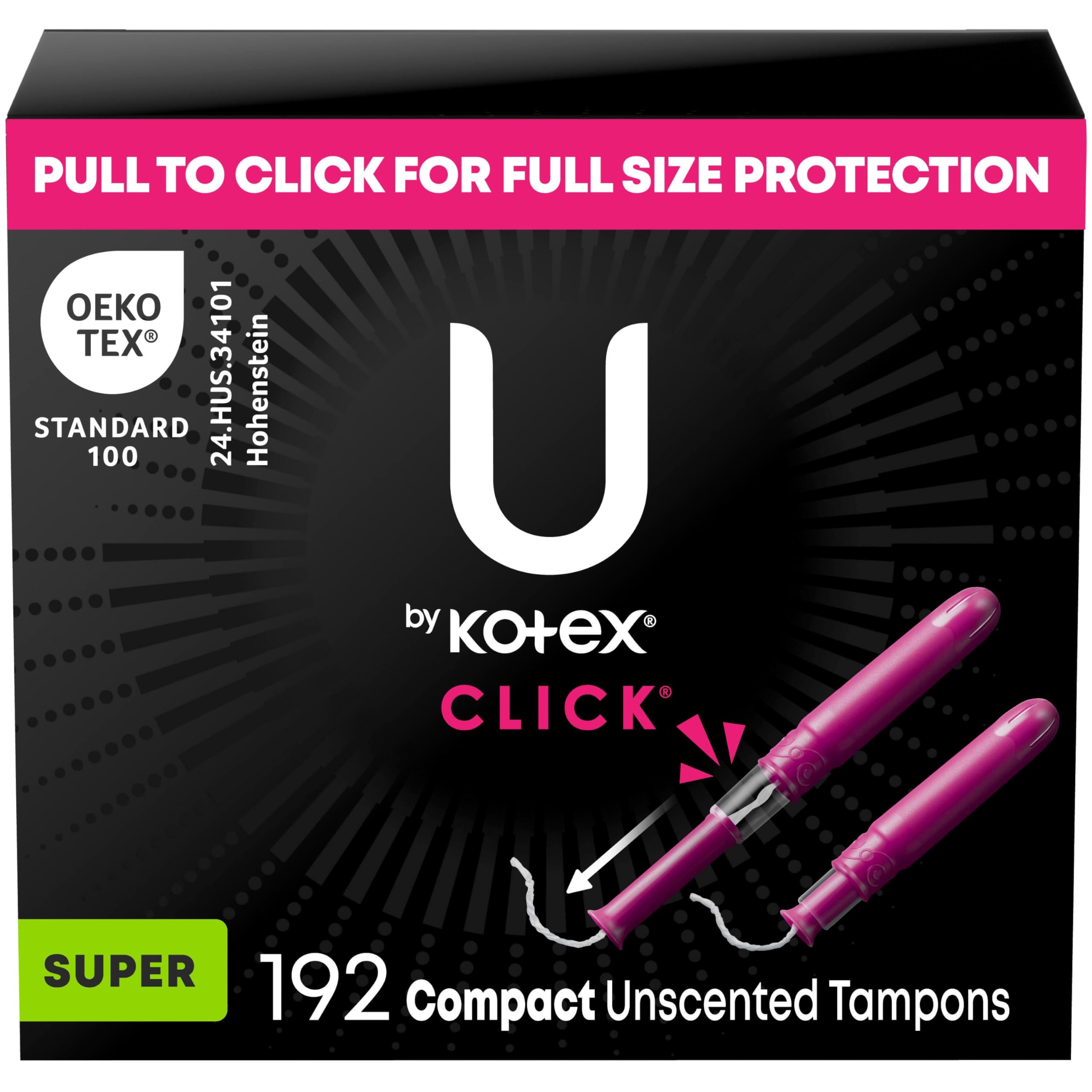 Buy now U by Kotex Tampons, Click Compact, Super Plus Absorbency, Unscented, 45 Count Super 192 at indiglob india