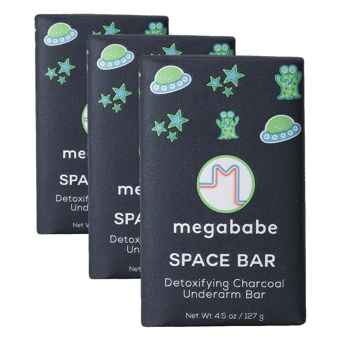 Megababe Space Bar, Charcoal Underarm Soap for Odor Control, 4.5 oz, 3-Pack