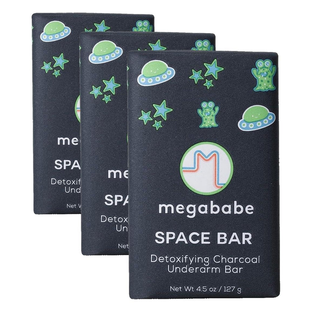 Megababe Space Bar, Charcoal Underarm Soap for Odor Control, 4.5 oz, 3-Pack