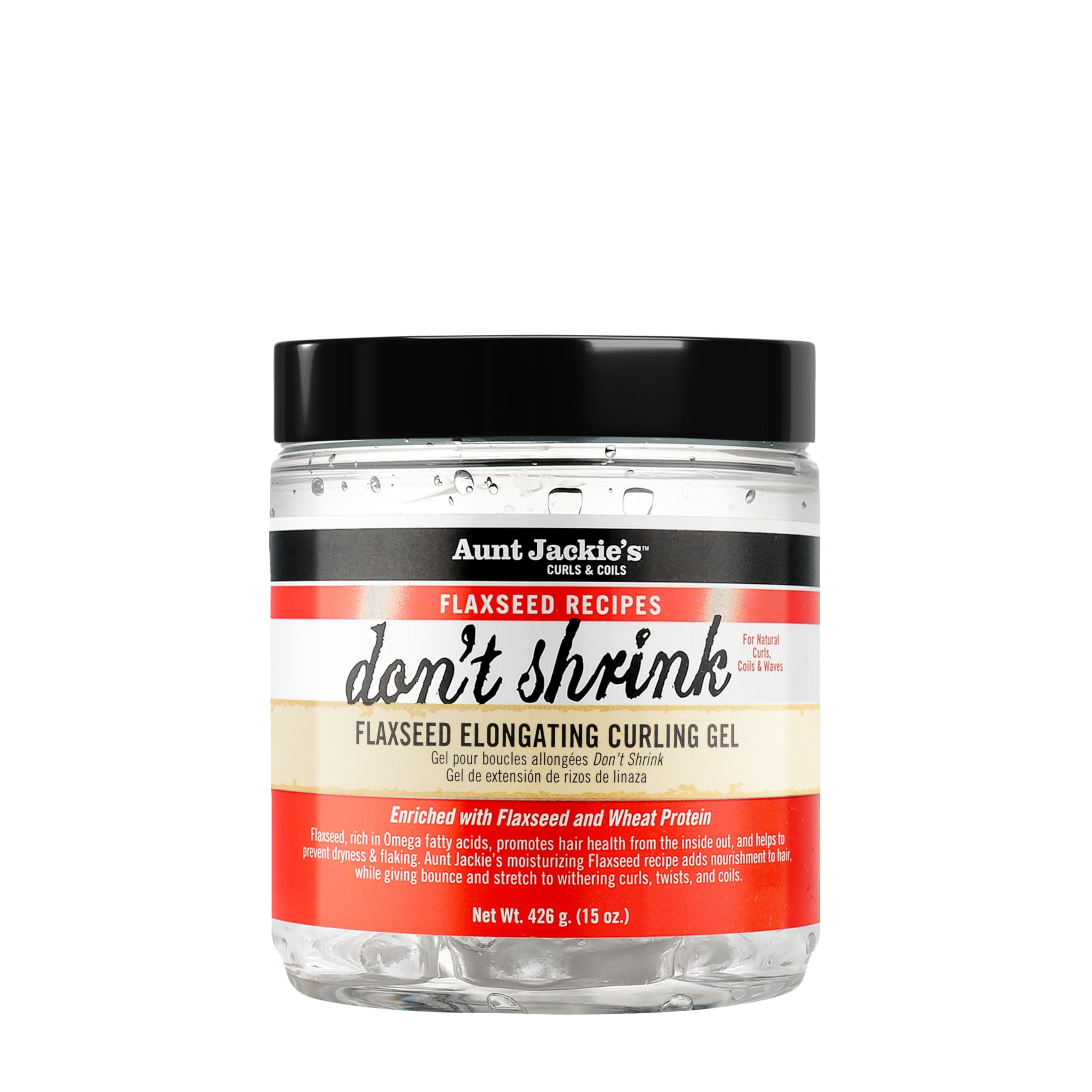Aunt Jackie's Flaxseed Recipes Don't Shrink Elongating Hair Curling Gel for Natural Curls, Coils and Waves, Helps Prevent Dryness and Flaking, 15 oz