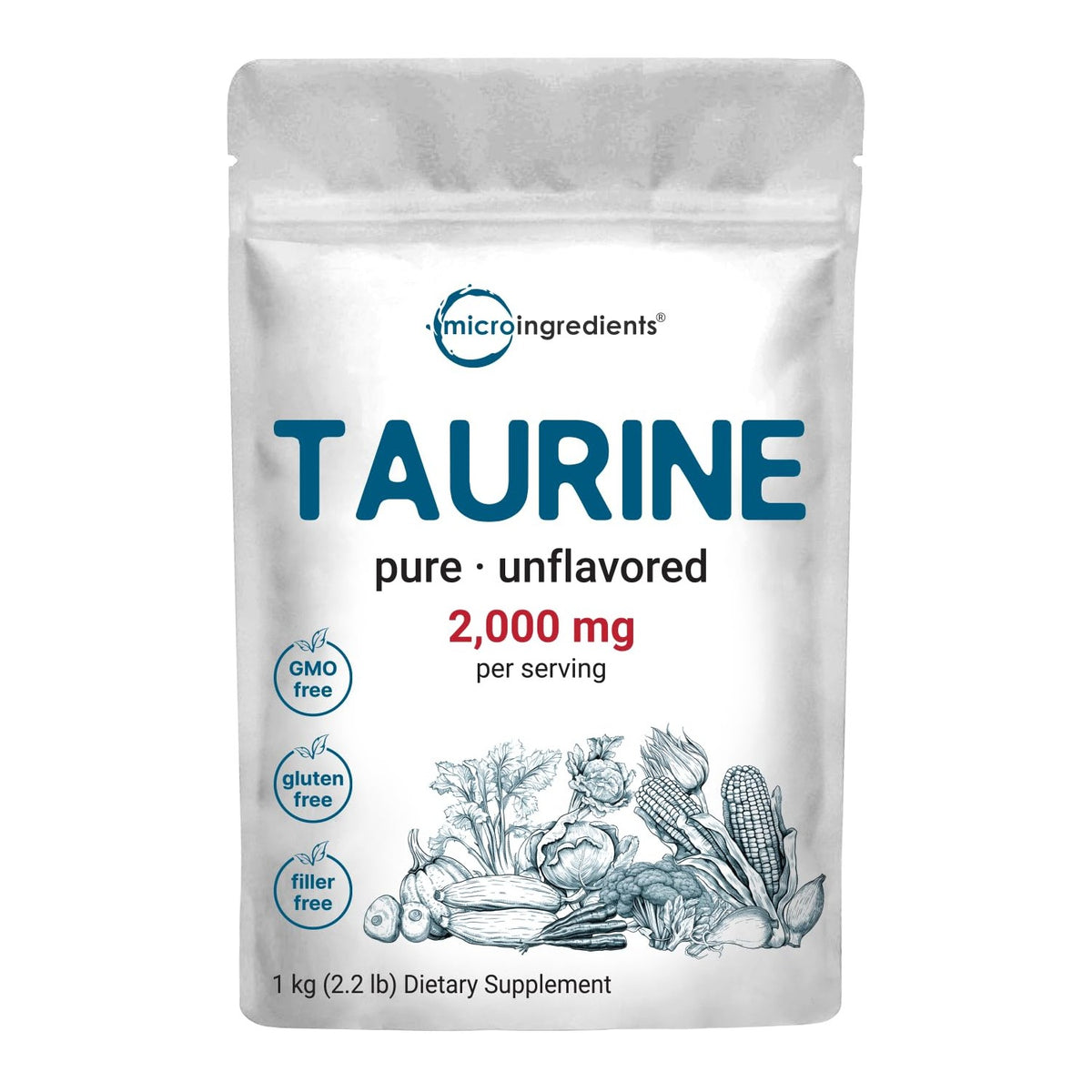 Micro Ingredients Taurine Powder Supplement | 1 KG, 2000mg Per Serving | Unflavored | 100% Pure, Easily Absorbed Free Form | Essential Amino Acids for Exercise, Energy, & Heart Support