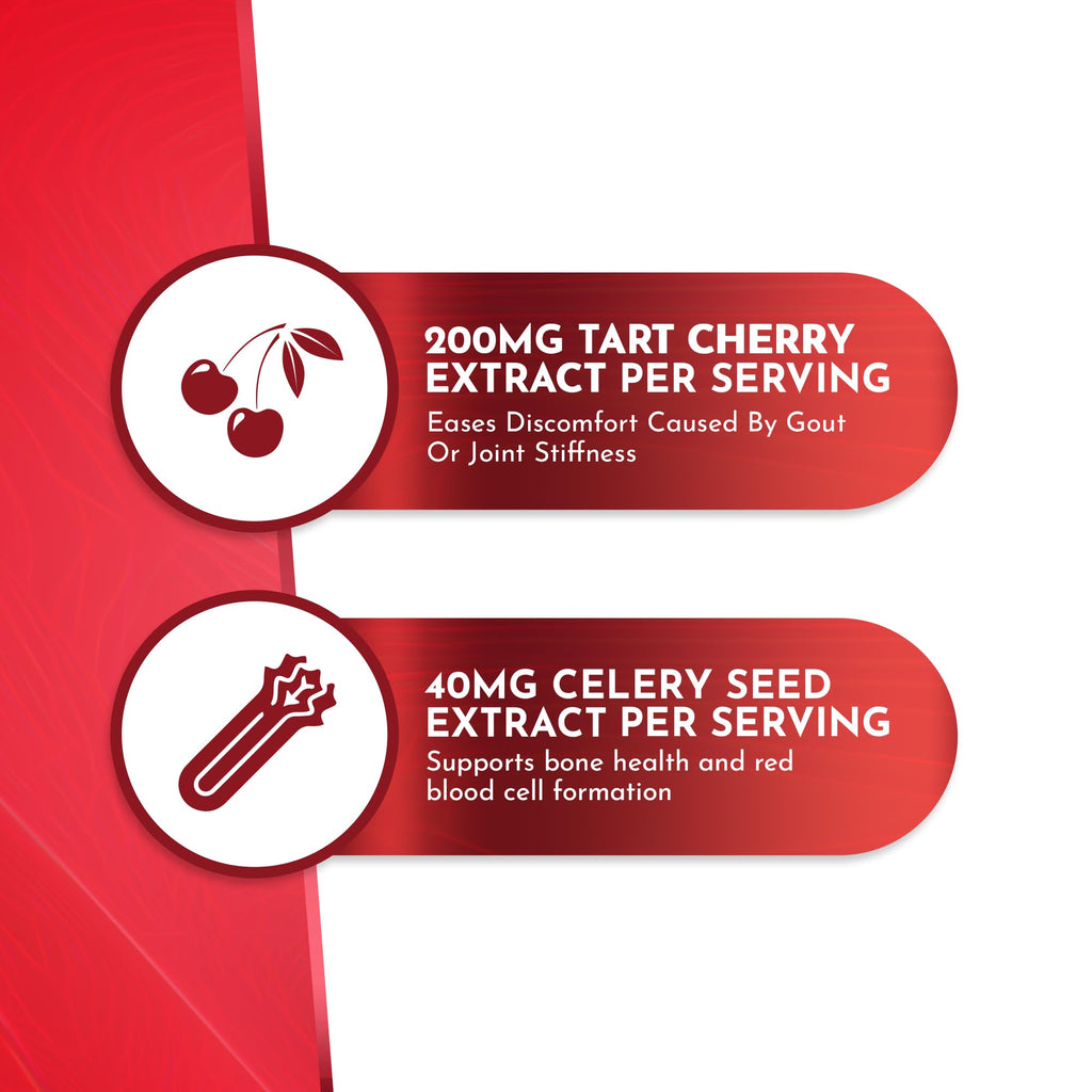 Tart Cherry Gummies with Celery Seed Extract - Advanced Uric Acid Cleanse for Immediate Relief | Joint Relief & Recovery | Powerful Antioxidant with Joint Support - 60 Gummies