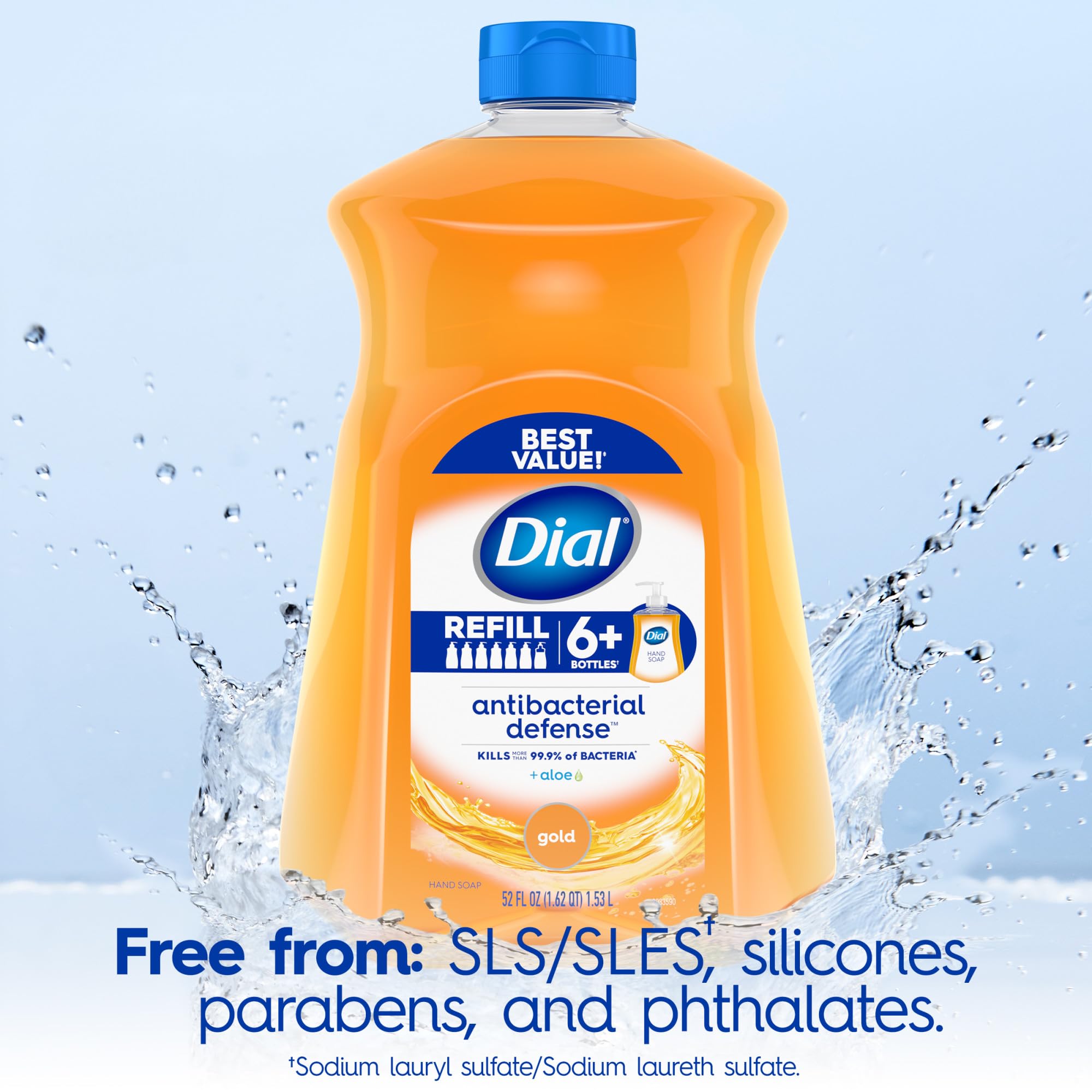 Buy now Dial Antibacterial Defense Liquid Hand Soap + Aloe, Gold Scent, 52 Fl Oz Hand Soap Refill (3 Count), Dermatologist-Tested, Gentle Formula at indiglob india
