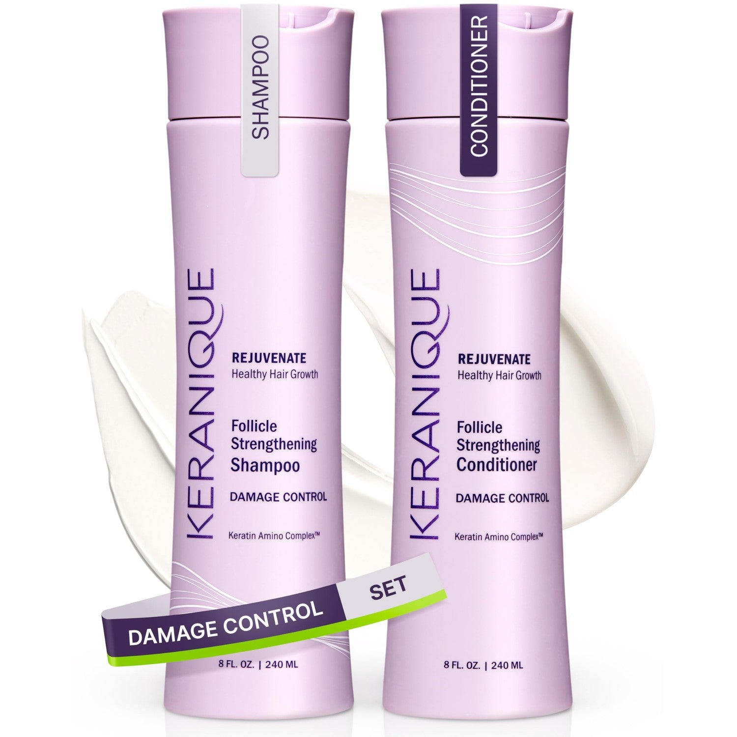 Keranique Damage Control Anti-Breakage Shampoo & Conditioner for Damaged, Thinning Hair – Intense Repair, Strengthening with Keratin, Biotin, Panthenol – Sulfate & Paraben Free, Keratin Amino Complex™
