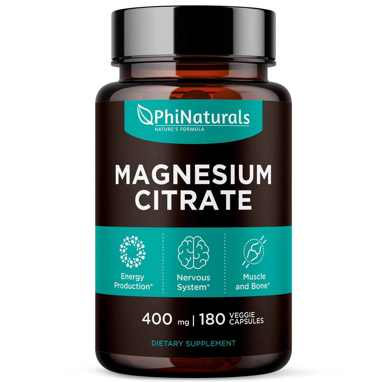 Magnesium Citrate Powder Capsules 400mg - 180 Count Veg Caps - PhiNaturals | Nervous system & Muscle Support · 400 mg High-absorption Mag Citrate Pills · Non-GMO Vegan Capsules - Citrato de Magnesio