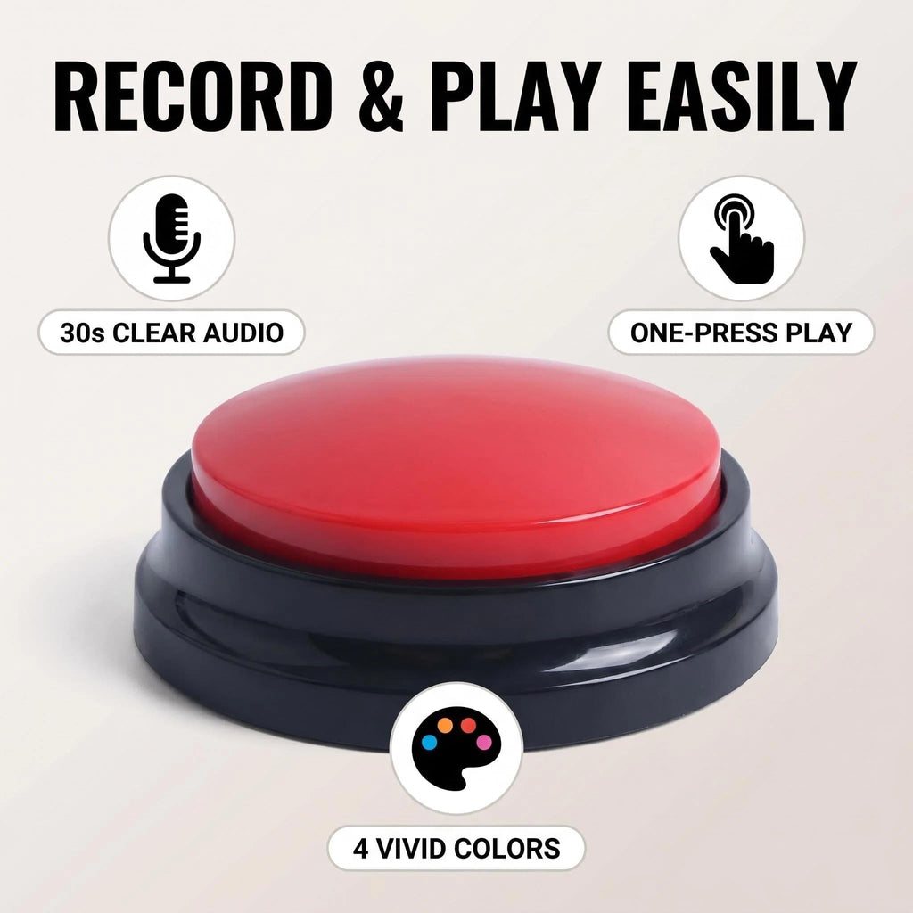 Voice Recording Button, Dog Buttons for Communication Pet Training Buzzer, 30 Second Voice Record and Playback, Funny Gift for Study Office Home 4 Pack Red/Blue/Rose/Orange