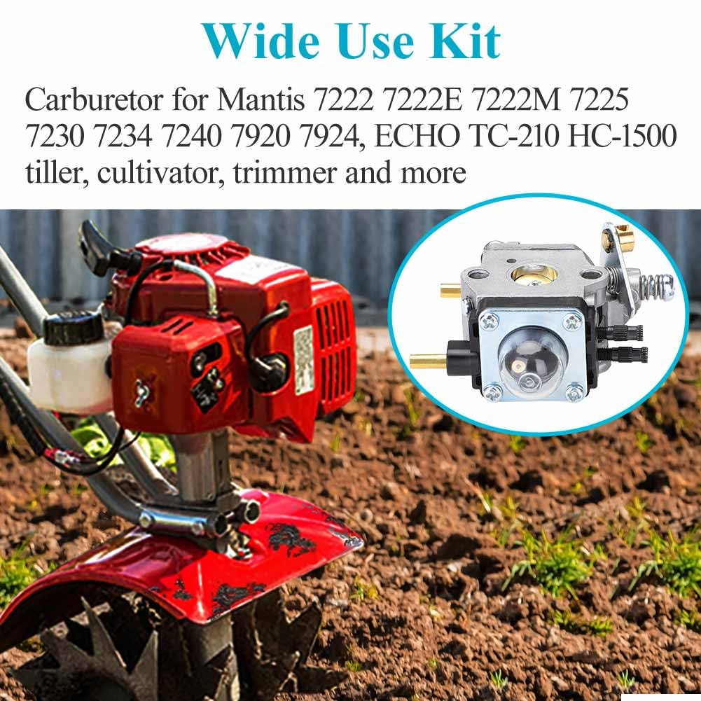 HOODELL C1U-K82 C1U-K54A Carburetor, for Mantis Tiller 7222 7222M 7225 7920, Echo TC-210 HC-1500, Premium Cultivator Carb, Plus Rebuild Kit Primer Bulb Fuel Line and More