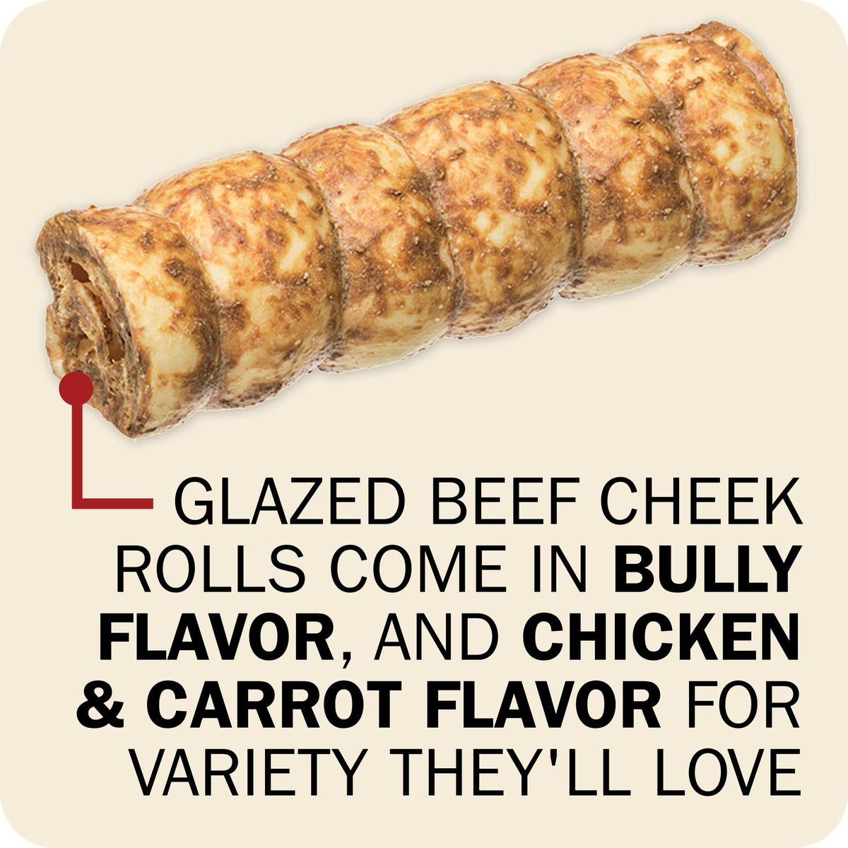Redbarn Large Beef Cheek Rolls, Chicken & Carrot Flavor Dog Chew, 4 Pack
