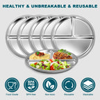 EWFEN Stainless Steel Toddler Plate Set of 6, 9" Portion Control Plates Divided Plate for Adults Kids Balance Lunch, Non Slip | Unbreakable Toddler Baby Feeding Set Dishwasher Safe