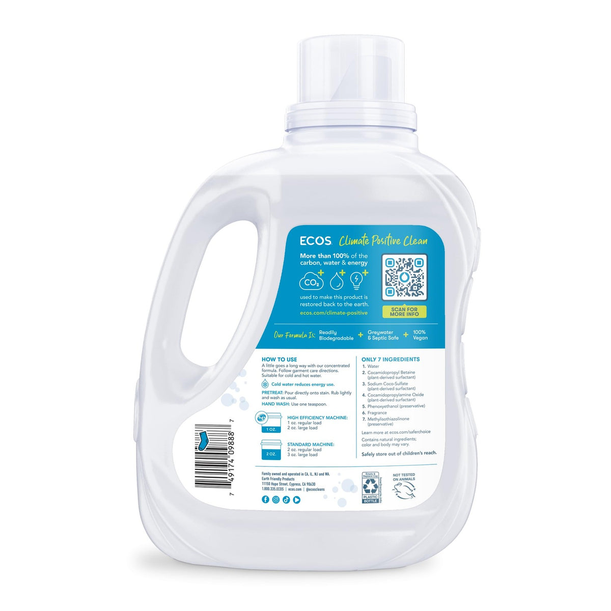 ECOS Laundry Detergent Liquid, 100 Loads - Dermatologist Tested Laundry Soap - Hypoallergenic, EPA Safer Choice Certified, Plant-Powered - Magnolia Lily, 100 Fl Oz