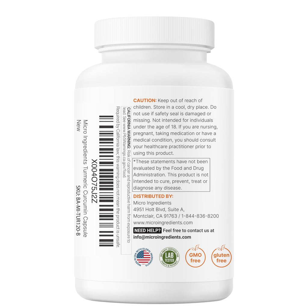 Micro Ingredients Turmeric Curcumin 1,000mg Per Serving, 120 Capsules | Turmeric Curcumin Supplement with 95% Curcuminoids, Black Pepper & Ginger. Filler Free, Non-GMO, Vegetarian, Gluten Free.