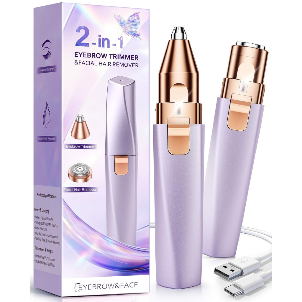 Eyebrow Trimmer Facial Hair Removal for Women: 2 in 1 Rechargeable Face Shaver and Eyebrow Razor - Painless Electric Hair Remover Device for Peach Fuzz Fine Hairs Upper Lip Chin