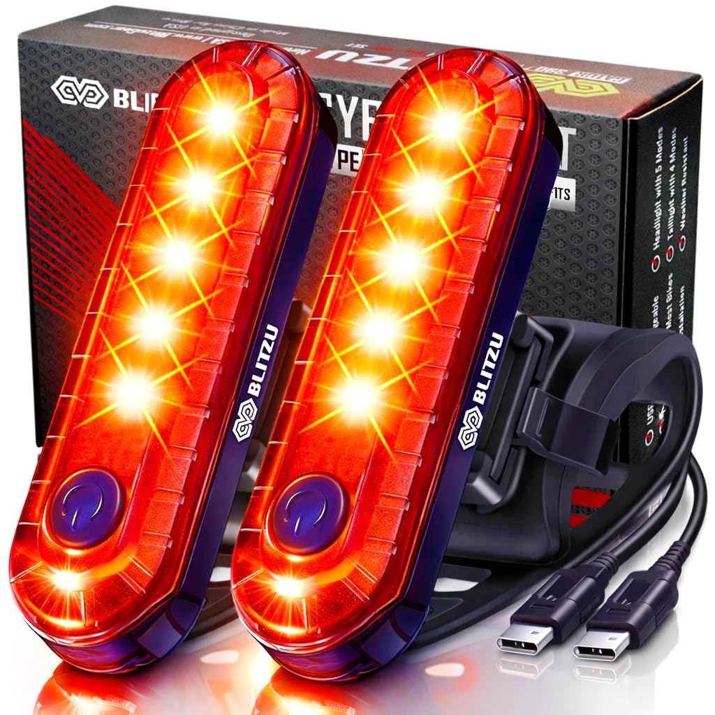 BLITZU Bike Tail Light, 2 Pack USB-C Rechargeable LED Bicycle Rear Lights