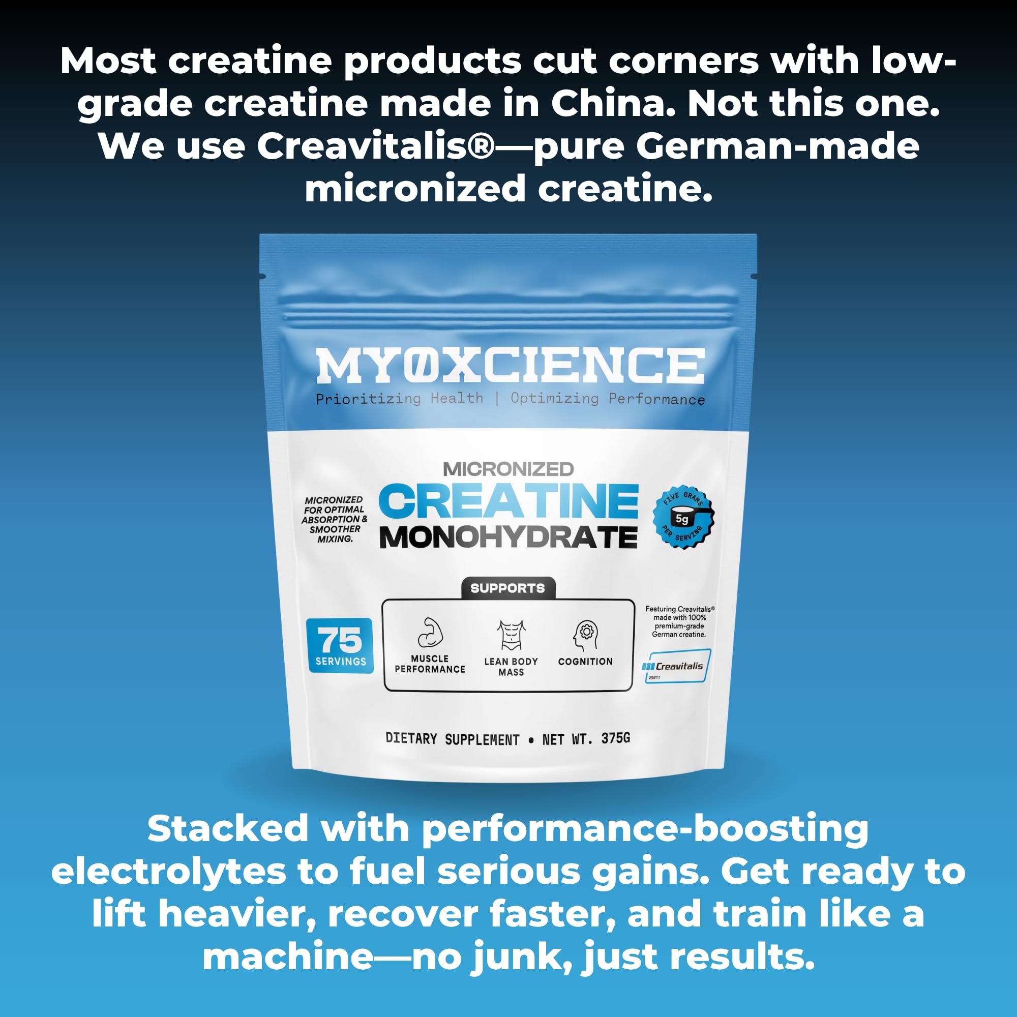 MYOXCIENCE Micronized Creavitalis Creatine | The World’s Purest Micronized Form of Creatine Monohydrate | Supports Muscle Performance, Lean Body Mass, & Cognition | 75 Servings