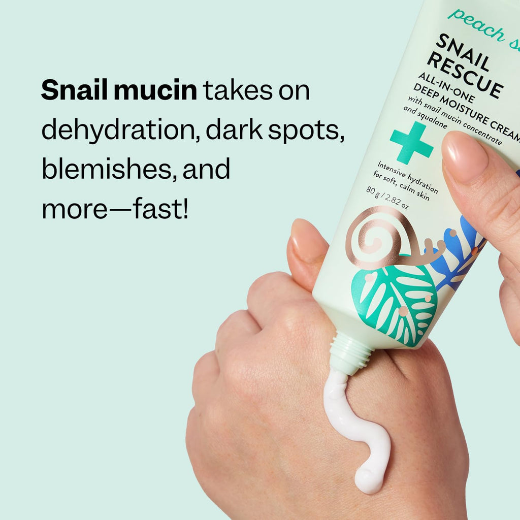Peach Slices - Snail Rescue All-in-One Deep Moisture Cream (2.82 oz) - Snail Mucin - Intensive Hydration, Soft Skin - Squalane, Hyaluronic Acid & Cica - Clean, Cruelty Free, Korean Skin Care & Beauty