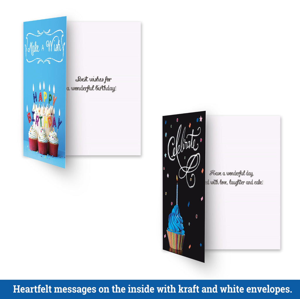 120 Birthday Cards Bulk- Happy Birthday Cards with Envelpoes,30 Unique Blackboard Designs, Large 5x7 Inches, Includes Kraft and White Envelopes – Assorted Birthday Cards for Business & Personal Use