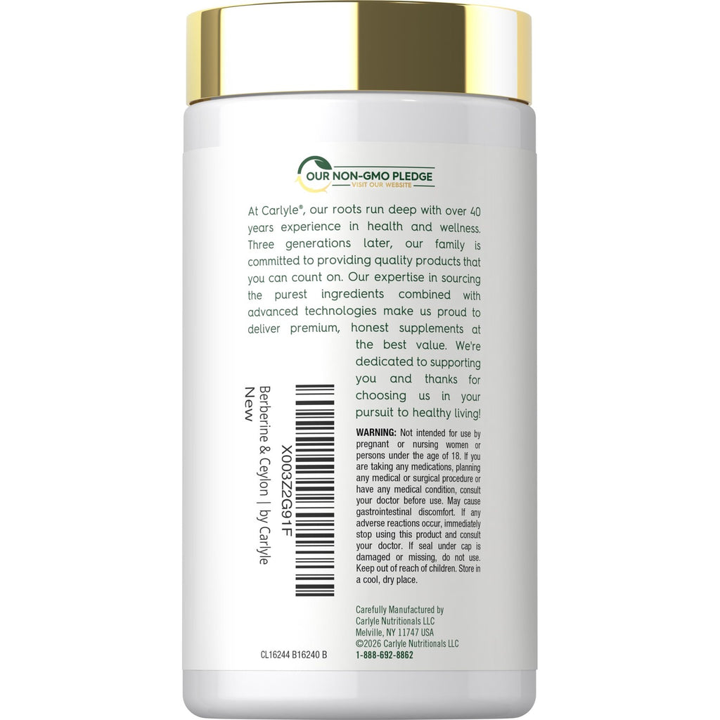 Carlyle Berberine with Ceylon Cinnamon | 60 Capsules | Vegetarian, Non-GMO, Gluten Free
