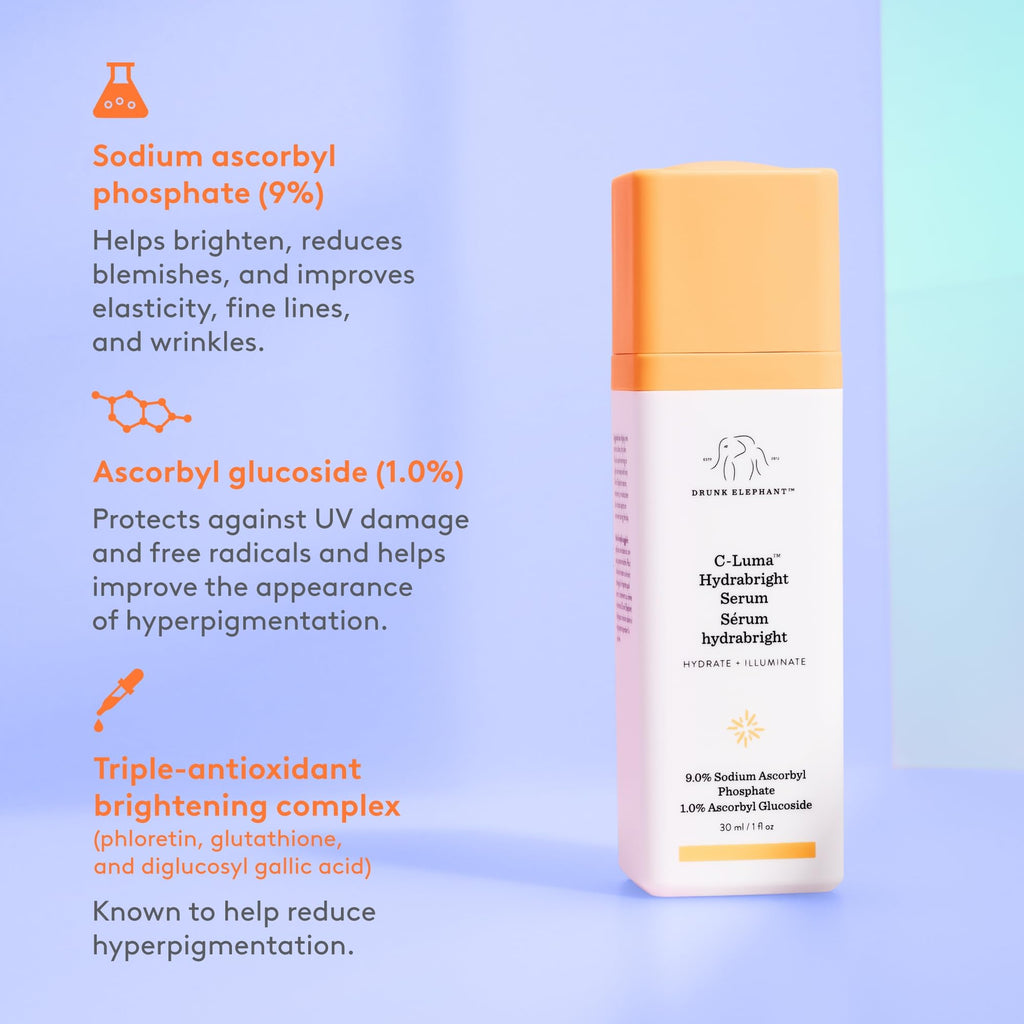 Buy now Drunk Elephant C-Luma Hydrabright Serum - 30 ml/1 fl oz - 10% Hydrating Vitamin C - Clean Clinical Skincare - Cruelty-Free - Dermatologist-Tested - Free of Essential Oils, Silicones, and Fragrance at indiglob india