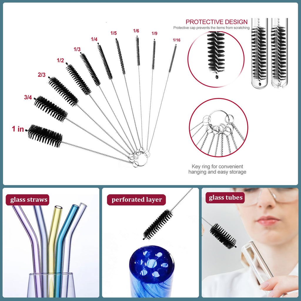 Set of 12 Tube Pipe Cleaners Brush Kit - Bottle & Long Straw Cleaning Tools