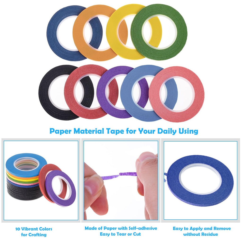 cridoz 15 Rolls Thin 1/8 Inch (3mm) Whiteboard Tape, Low-Tack Paper Pinstripe Art Grid Lines Tape for Dry Erase Boards, Crafts & Delicate Surfaces - Assorted Colors