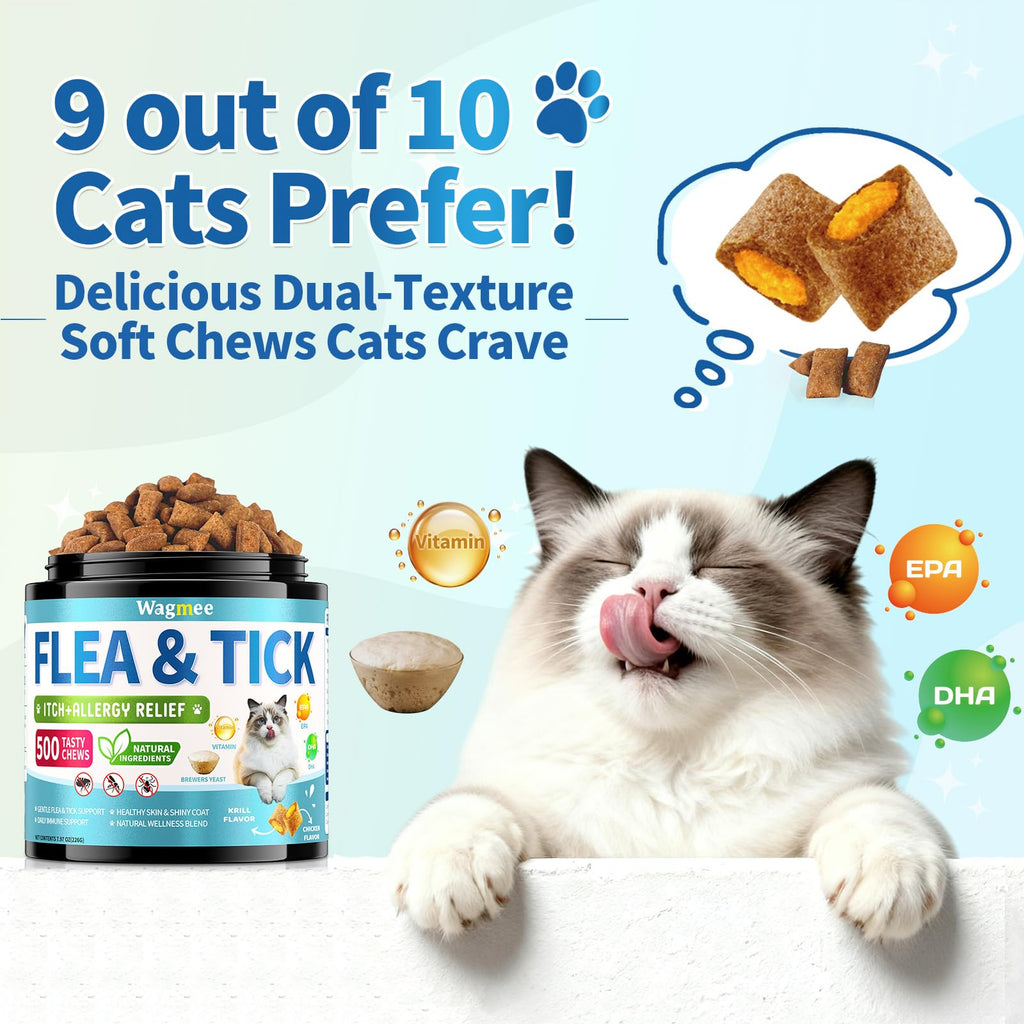 Natural Cat Flea Treatment Chewables, 500 Crunchy & Creamy Tasty Chews
