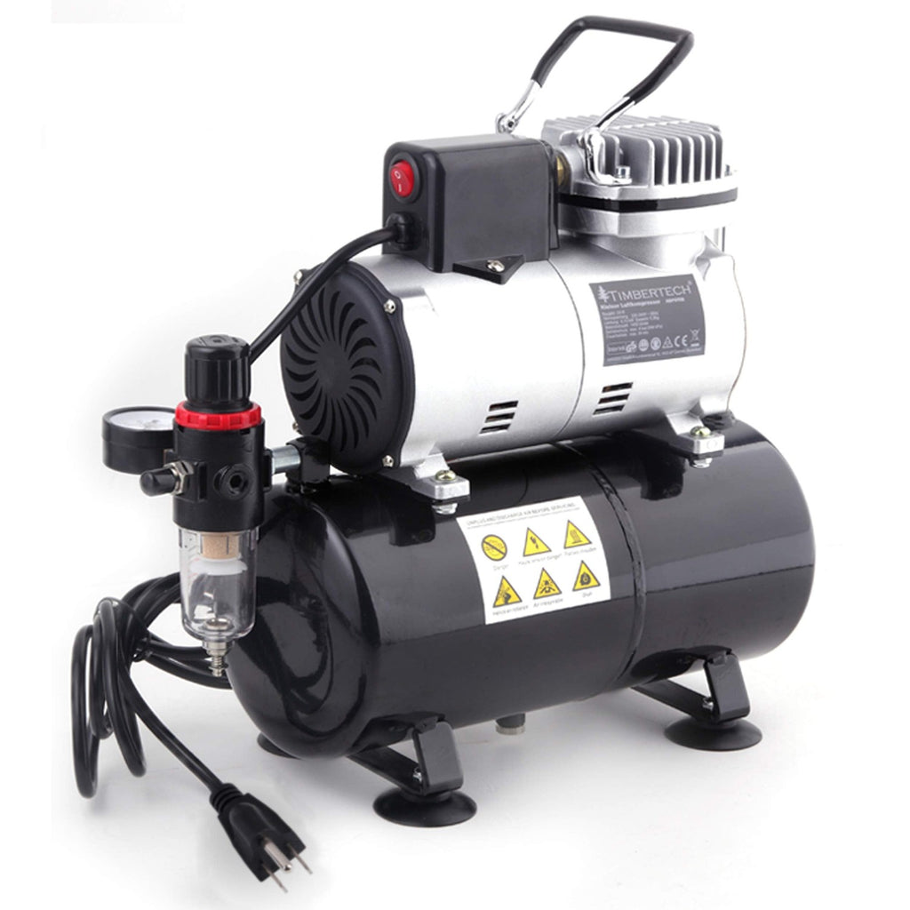 Timbertech Upgraded Airbrush Single-Piston Oil-free Mini Compressor ABPST08 with Cooling Fan, 3L Tank, Regulator, Moisture trap for Hobby, Body Tattoo, Model Painting, Automotive Graphic, Make-up