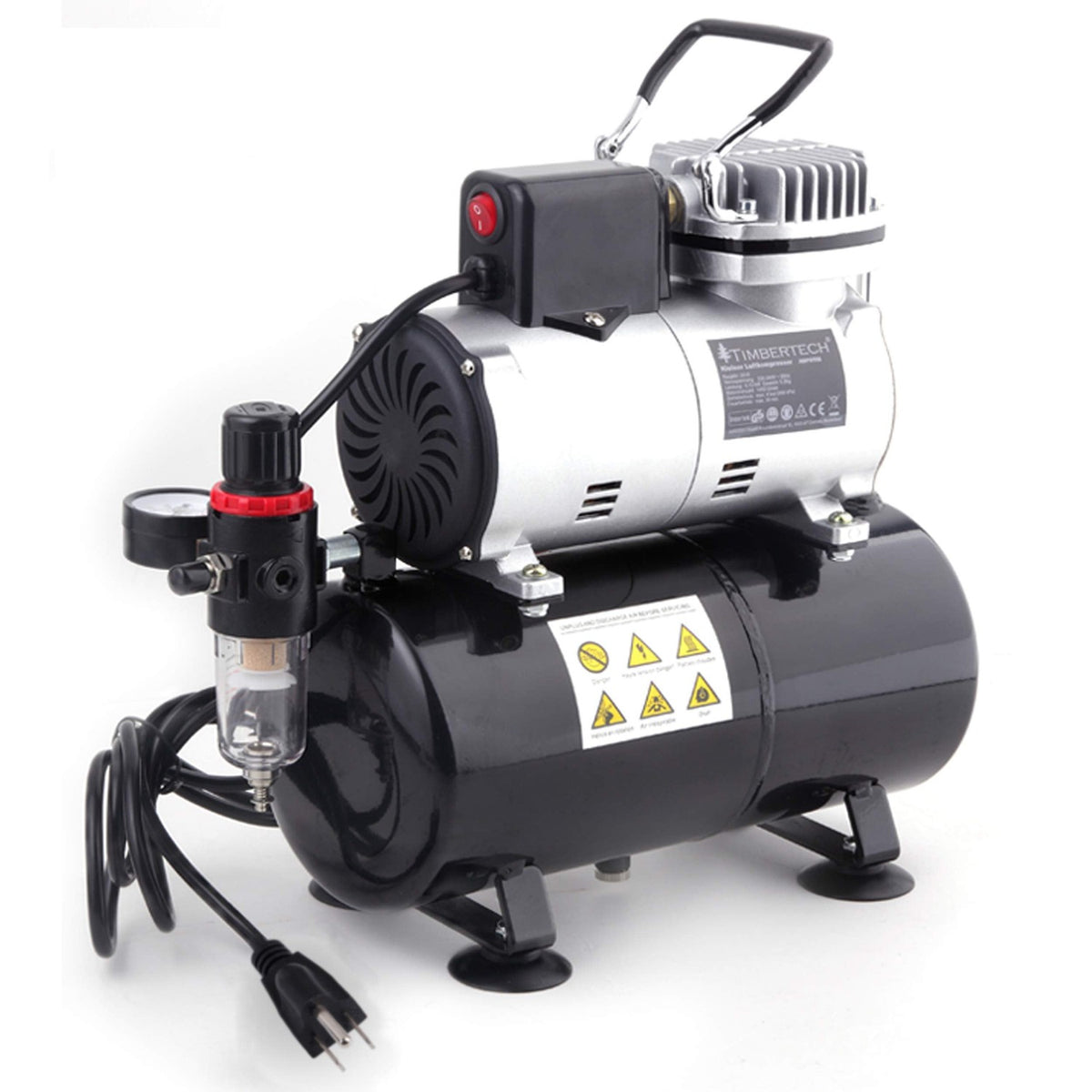 Timbertech Upgraded Airbrush Single-Piston Oil-free Mini Compressor ABPST08 with Cooling Fan, 3L Tank, Regulator, Moisture trap for Hobby, Body Tattoo, Model Painting, Automotive Graphic, Make-up