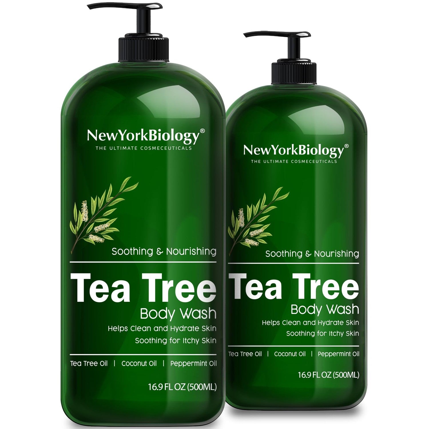 New York Biology Tea Tree Body Wash for Men & Women - 16.9 Fl Oz | Moisturizing Body Wash Helps Soothe the Skin, Refreshing & Hydrating Cleanser for Body & Feet