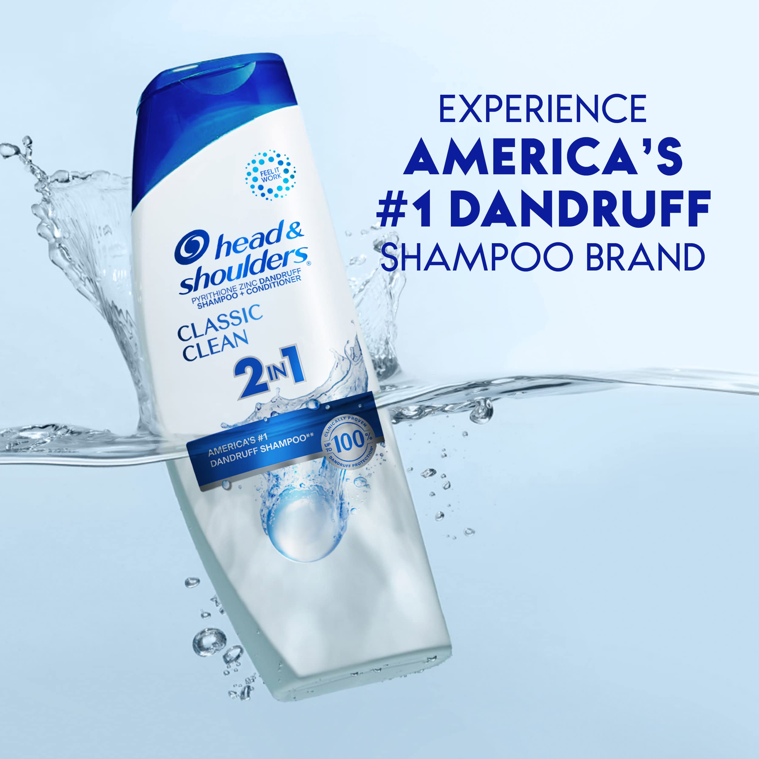 Head & Shoulders Classic Clean 2-in-1 Anti-Dandruff Shampoo and Conditioner, Travel Size, 72-Hour Protection, 8.45 fl oz